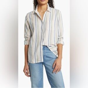 Caslon Casual Linen Blend Button Up Shirt Blouse Suze Medium​